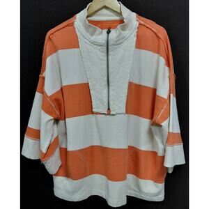 WE THE FREE Striped Cotton Pullover Top Orange White 3/4 Sleeve Knit Size XS
